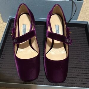 Prada purple velvet Mary Jane heels